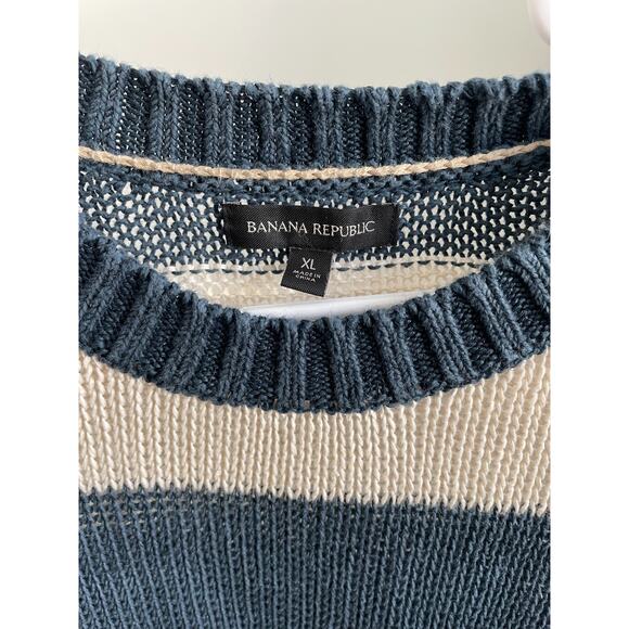 Banana Republic Sweater Women XL Blue Striped 100% Linen Coastal Heavyweight - Picture 2 of 7